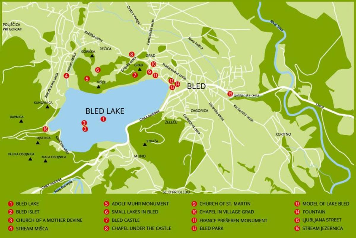 地図のスロヴェニアを示すブレッド湖